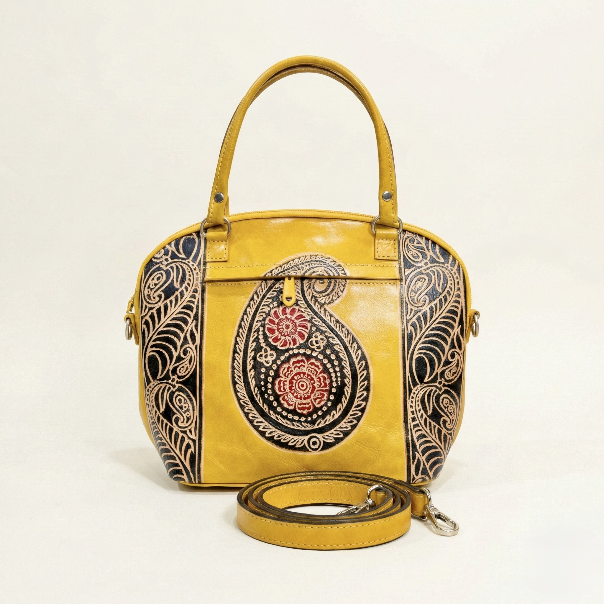 Royal Paisley Genuine Leather Bag With detachable Sling